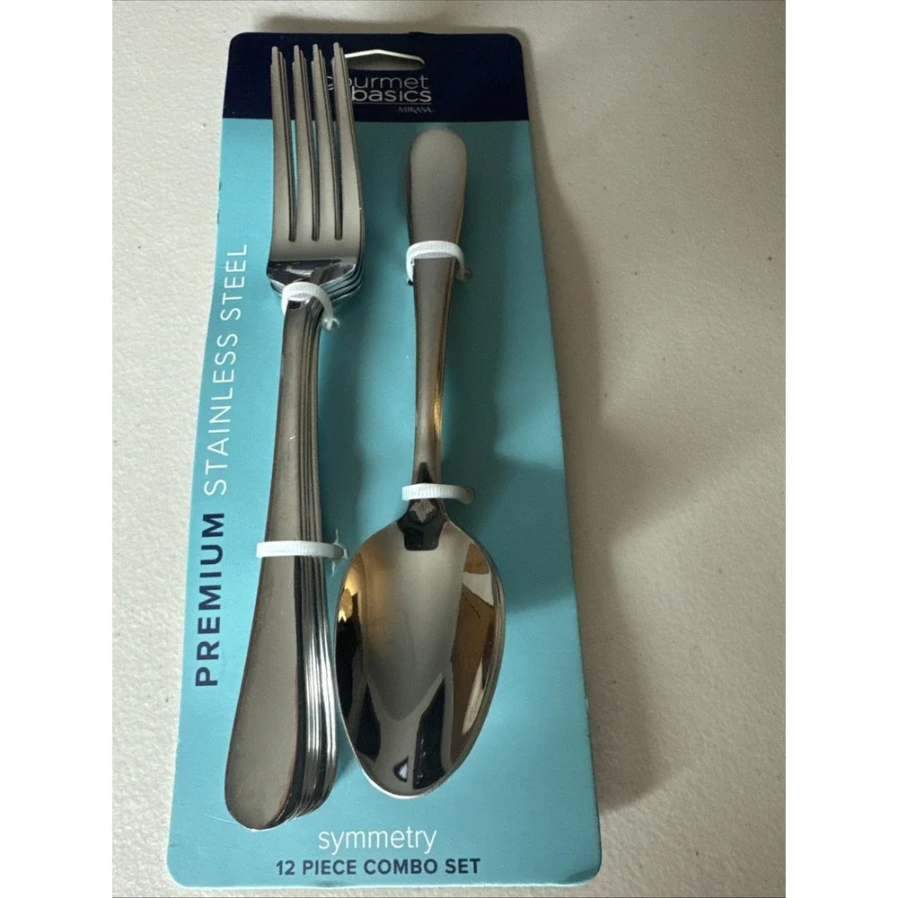 Gourmet Basics by Mikasa Symmetry 12 Piece Stainless Steel Flatware Set New 2024